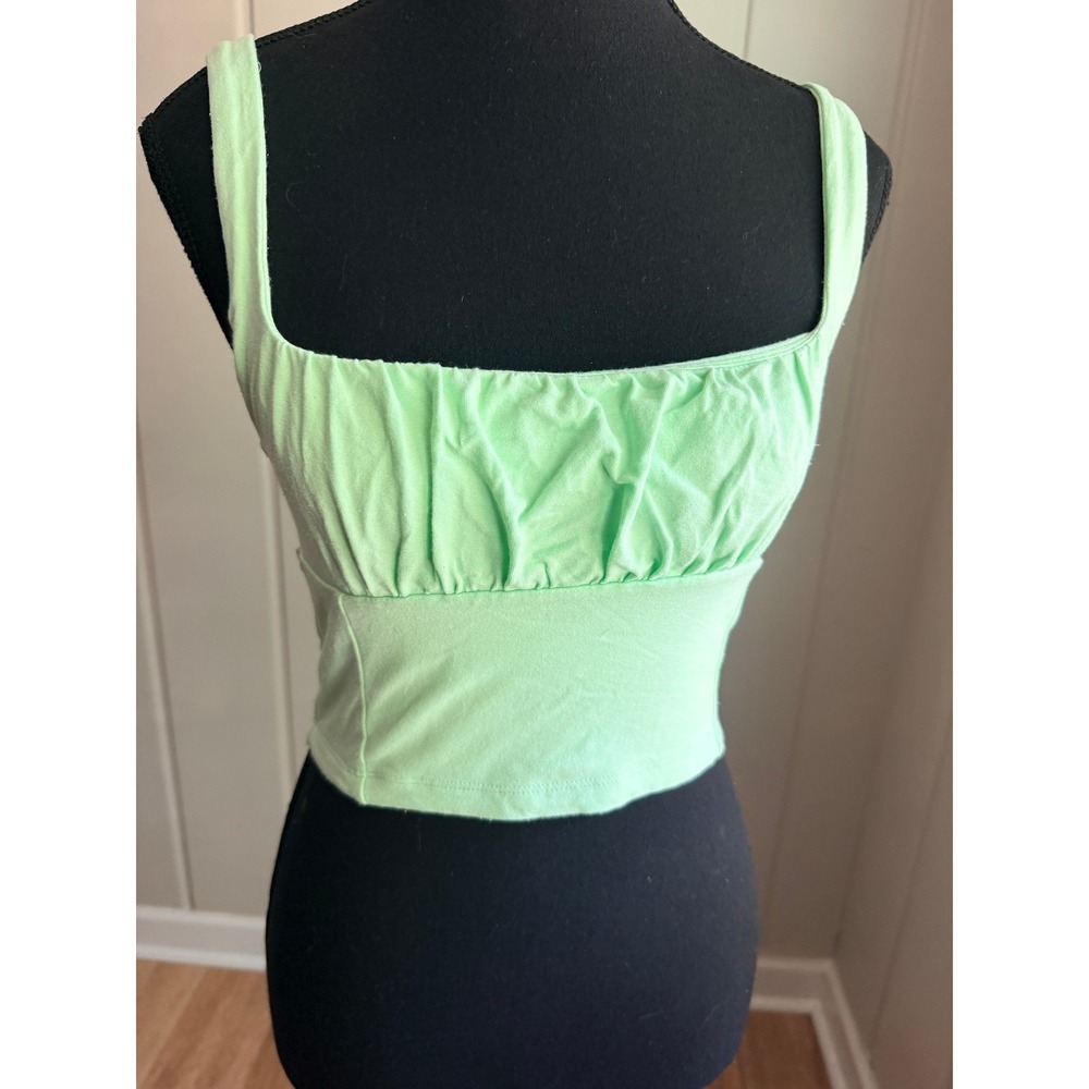 Aritzia Wilfred Free Tank Alien Green Ruched Bust Crop Top Small